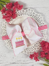 Birthday Cake Embroidered Moonstitch Bow Headband