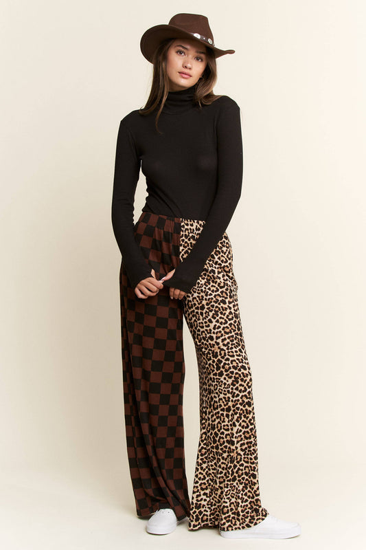 SPLIT DECISION LEOPARD-CHECKERED PANTS
