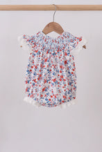 Blue Floral Lace Smocked Bubble