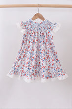 Blue Floral Lace Smocked Dress