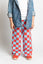 KID STYLE HIGH WAIST CHECKERD STRAIGHT LEG KNIT PANTS