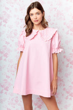 Bow Embroidered Collar Babydoll Dress