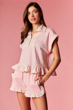 Pink Ruffle Stripe Trim Lounge Set