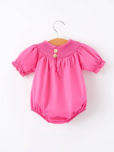 Girls Bow Smocking Hot Pink Romper