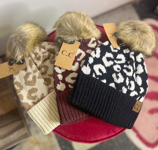 Leopard Pom Beanies