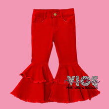Red Denim Double Flare