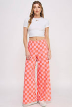 HIGH WAIST CHECKERED STRAIGHT LEG KNIT PANTS