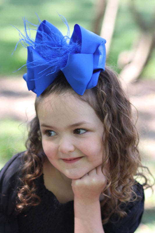 BLUE FEATHER HAIR BOWS