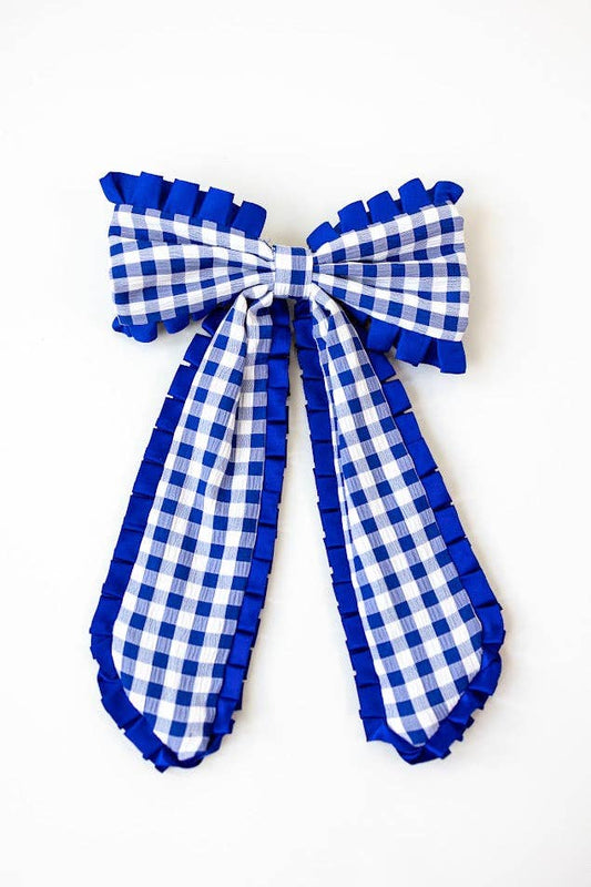 Gingham Hair Bow - Royal