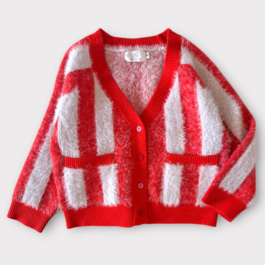 Kids Big Top Stripe Cardi- Red