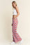 HIGH WAIST CHECKERED STRAIGHT LEG KNIT PANTS