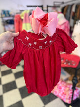 Girls Bow Smocking Embroidered Red Romper