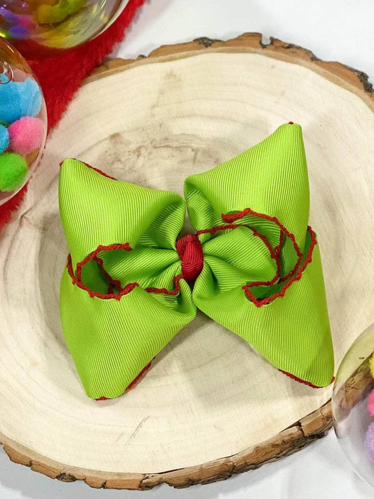 Lime Green with Red Moonstitch Hair Bow