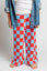 KID STYLE HIGH WAIST CHECKERD STRAIGHT LEG KNIT PANTS