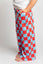 KID STYLE HIGH WAIST CHECKERD STRAIGHT LEG KNIT PANTS