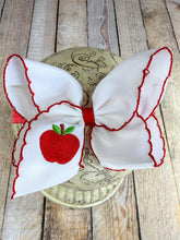 White Apple Embroidered Moonstitch Bow Headband