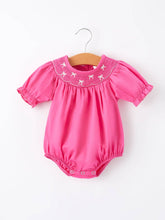 Girls Bow Smocking Hot Pink Romper