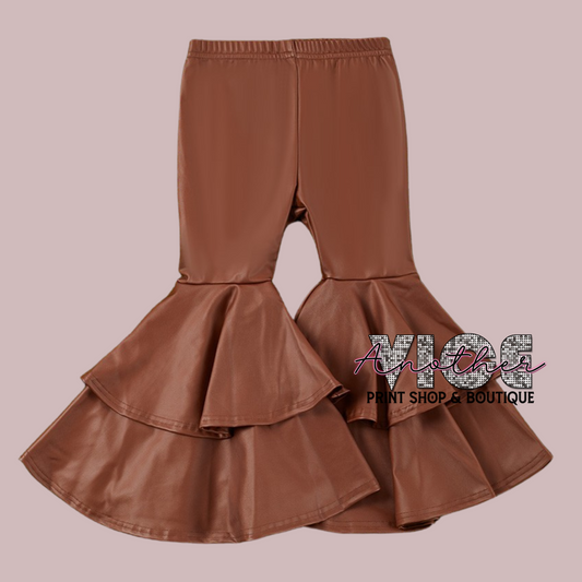 Brown Faux Leather Flares