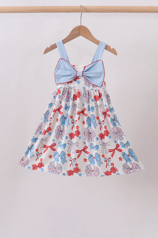 Blue Bow Print Dress