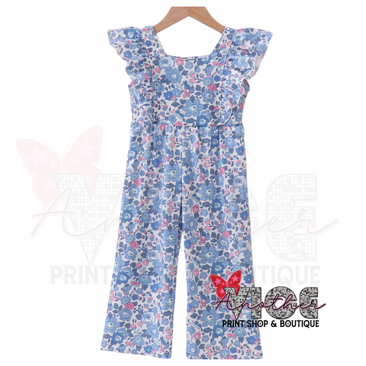 Blue Floral Ruffle Jumpsuit
