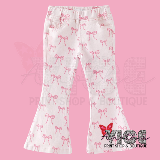 Pink Bow Flared Denim