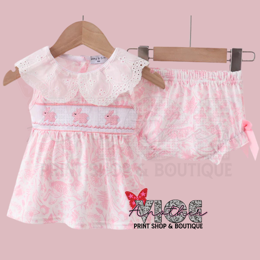 Pink Bunny Lace Collar Bloomer Set