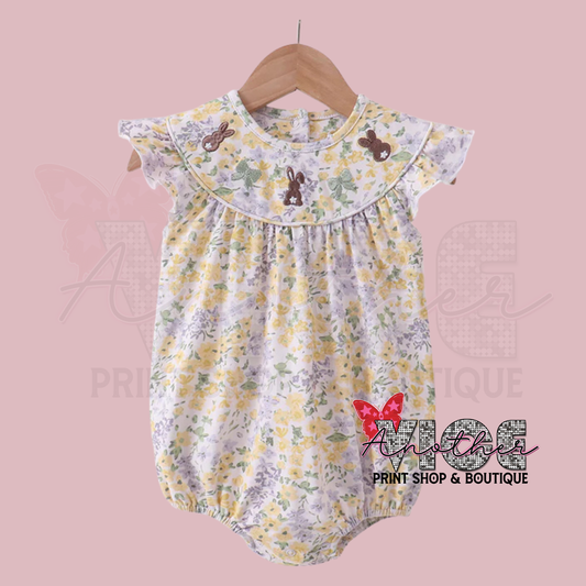 Floral Bunny Embroidery Ruffle Bubble