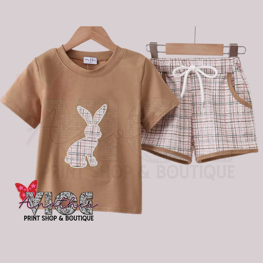 Brown Bunny Applique Shorts Set