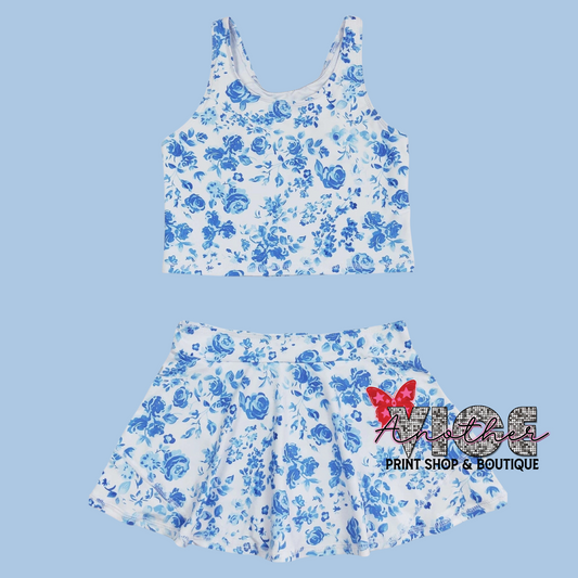 Blue Floral 2 Piece Athletic Se