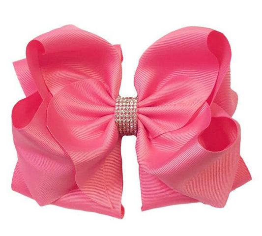 HOT PINK RHINESTONE BOW 7.5 " WIDE . BW-156-S 5PCS/$10