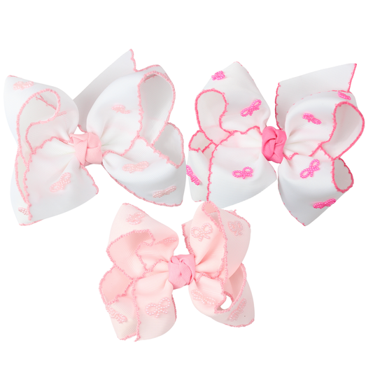 CROCHET EDGE BOW WITH PEARL EMBELLISHED BOWS