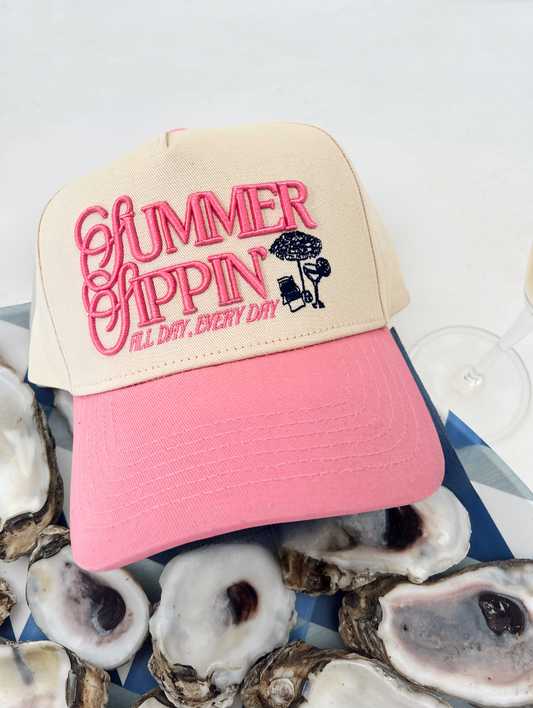 Summer Sippin' - Pink Vintage Trucker Hat