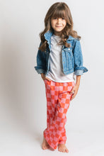 KID STYLE HIGH WAIST CHECKERD STRAIGHT LEG KNIT PANTS