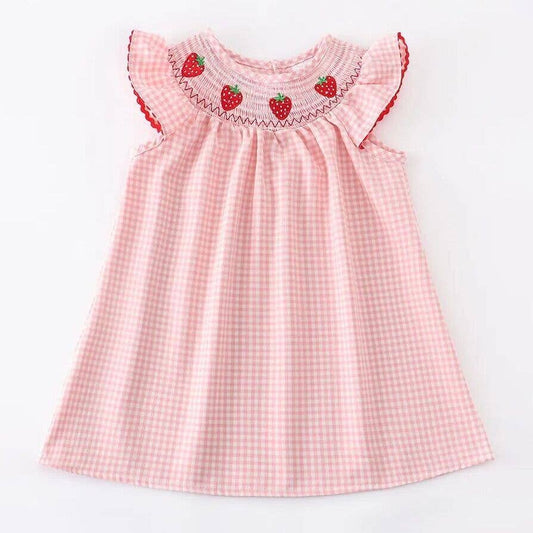 Baby Girls Strawberry Embroidered Plaid Smocked Dress: 3