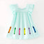 Girls Back To School Pencil Print Mint Cotton Dress