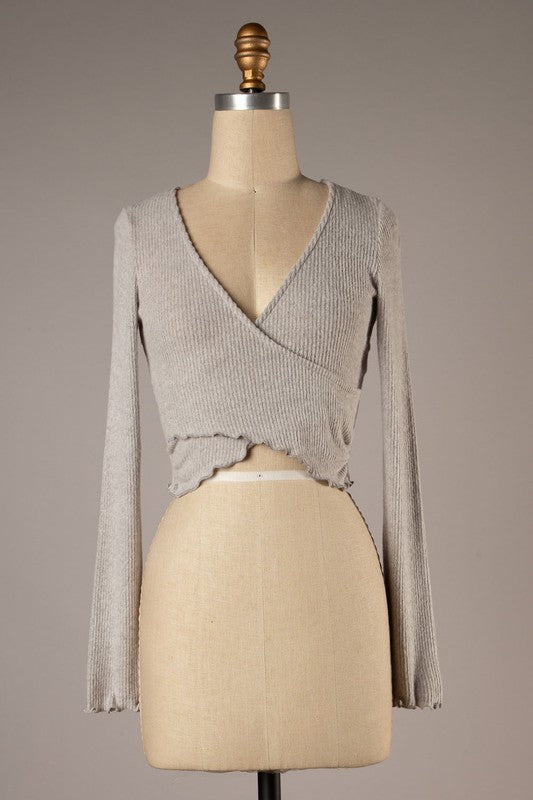 Grey Ribbed Knit Crop Top